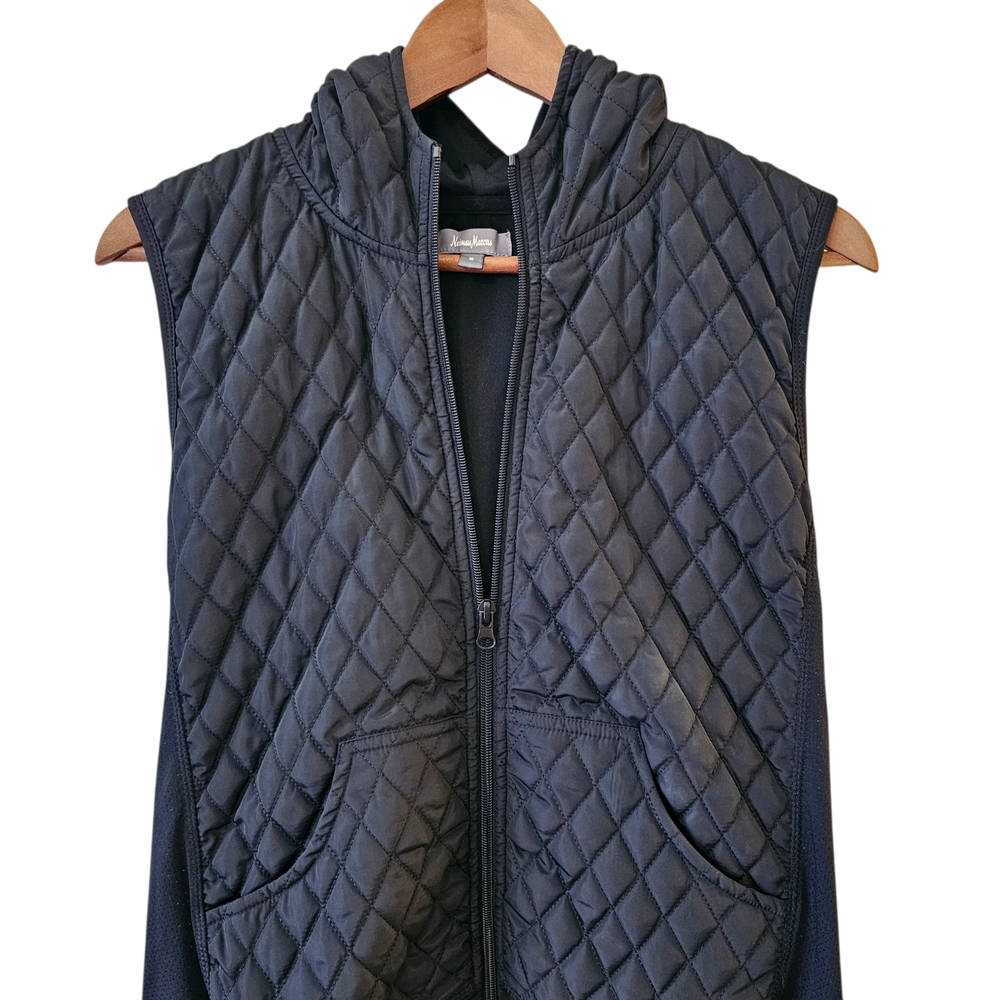 Neiman Marcus Women's Hooded Lined Quilted Zip Up Vest, Medium, EUC